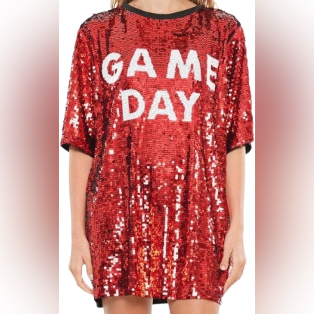 Women's red and white Game Day Shirt Sequin T Shirt Dress One Size Razorback